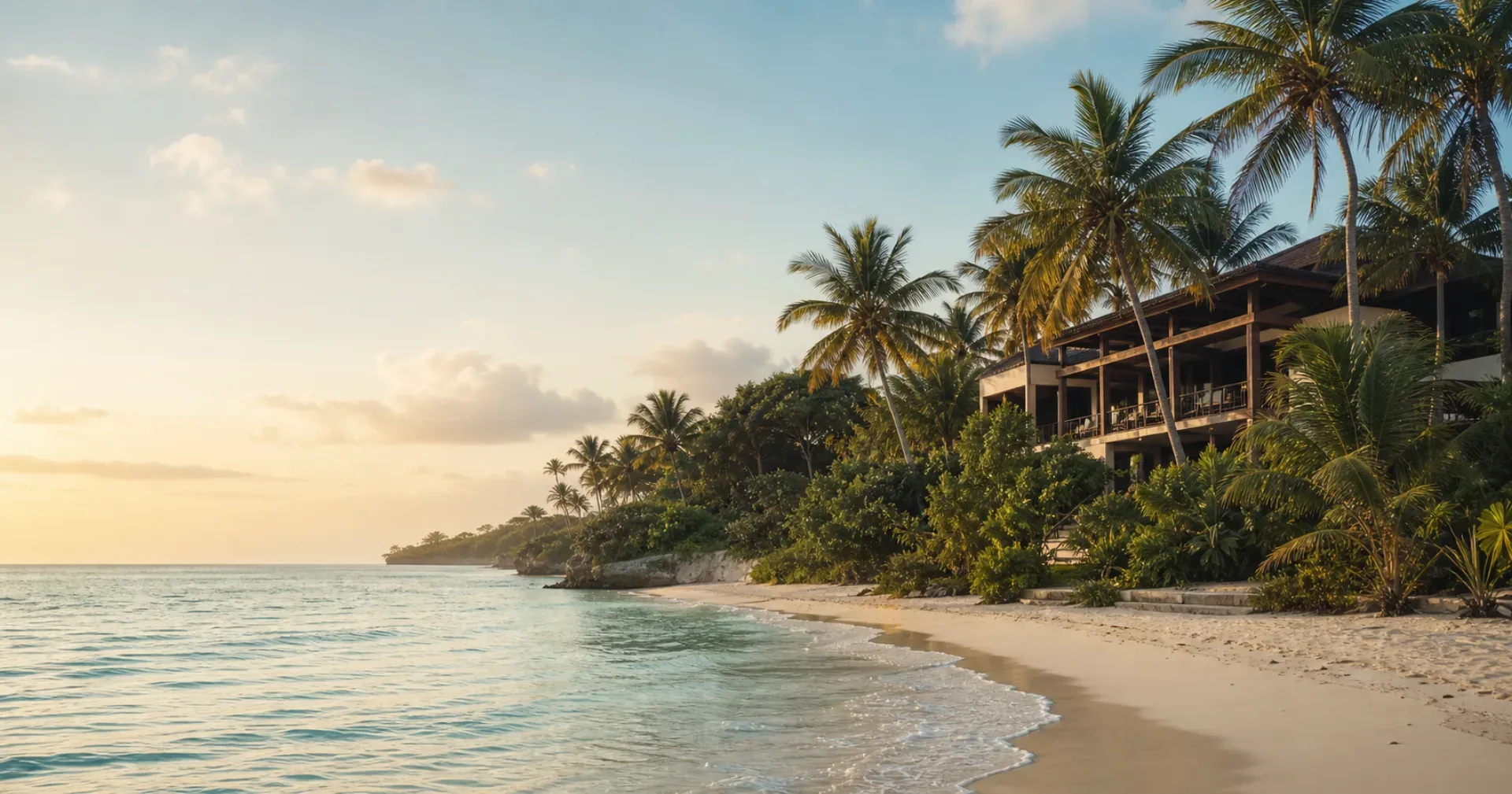 Costa caribeña genérica al amanecer, imagen editorial provisional
